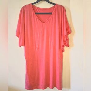 Trina Turk V-Neck Knit Mini Dress, Coral Pink Oversize Loose Fit Size XS, New